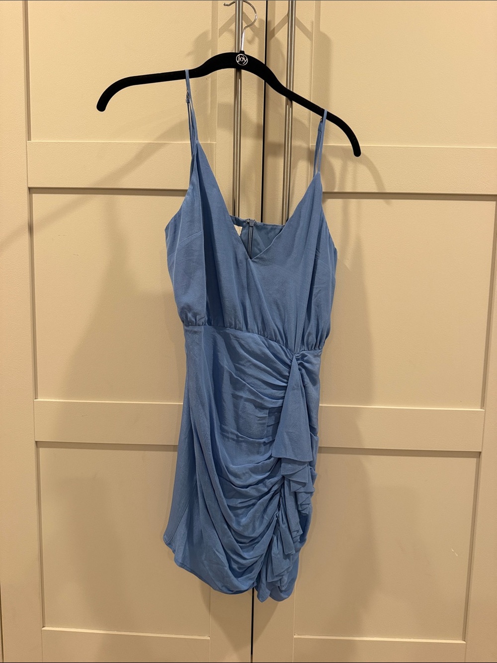 Lovers + Friends Dusty Blue Ruched Spaghetti Strap Mini Dress